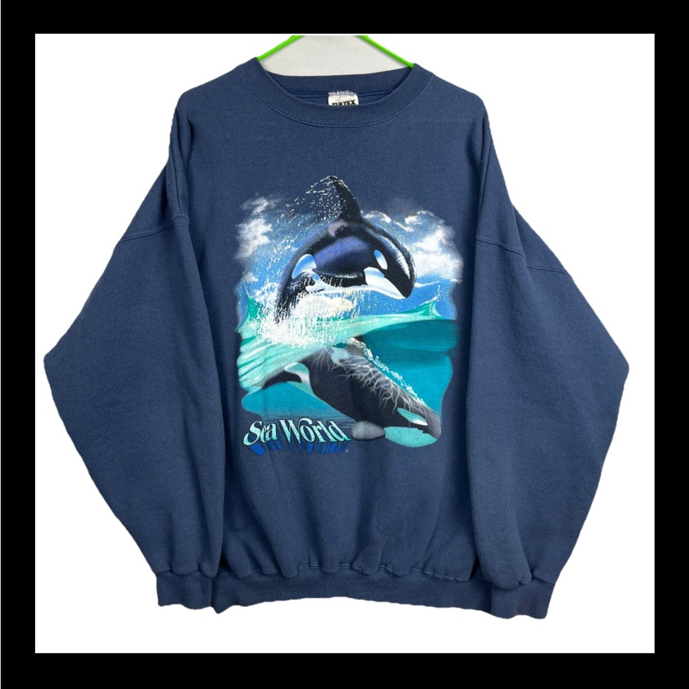 Vintage Sea World Sweatshirt Dolphins Crew Neck Men’s 2XL Tultex Cotton Blend